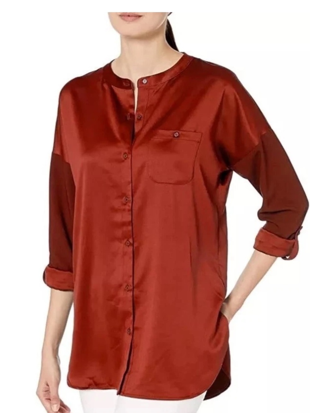Lysse Kay mixed media button down in‎ Sunset- worn once- excellent condition